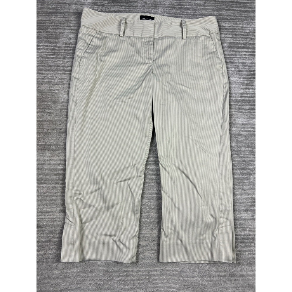 The Limited Pants Womens 12 Beige Pinstriped Drew Fit Capri Cotton Blend
